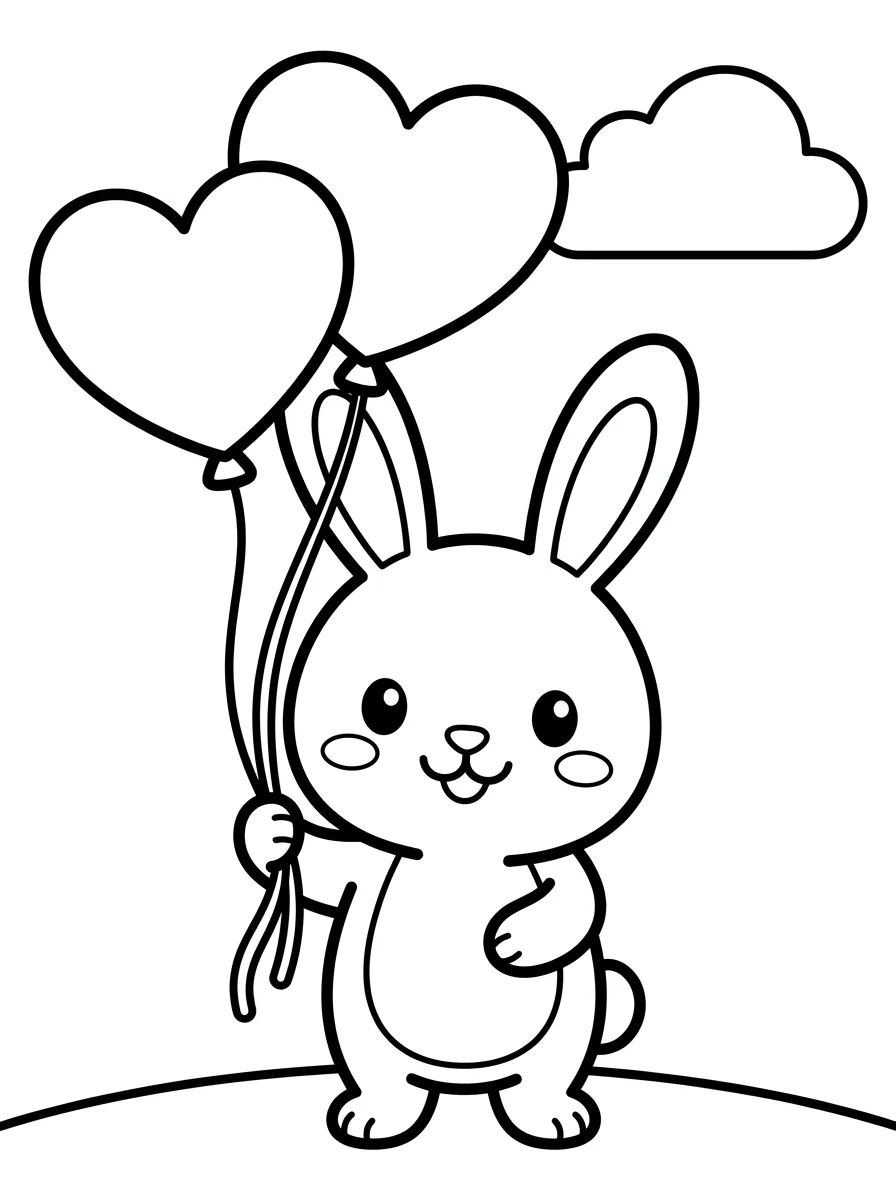 Coelhinho com Balões de Coração para colorir Desenho de Coelhinho com Balões de Coração para colorir e imprimir grátis