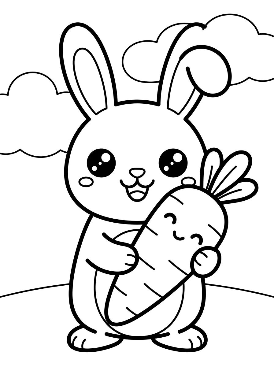 Coelhinho com Cenoura Fofa para colorir Desenho de Coelhinho com Cenoura Fofa para colorir e imprimir grátis