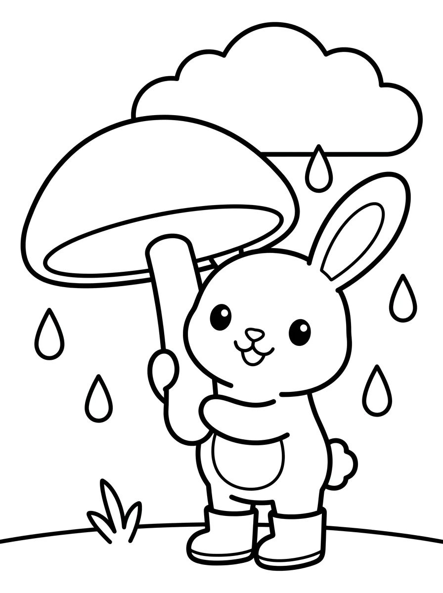 Coelhinho com Guarda-Chuva de Cogumelo para colorir Desenho de Coelhinho com Guarda-Chuva de Cogumelo para colorir e imprimir grátis