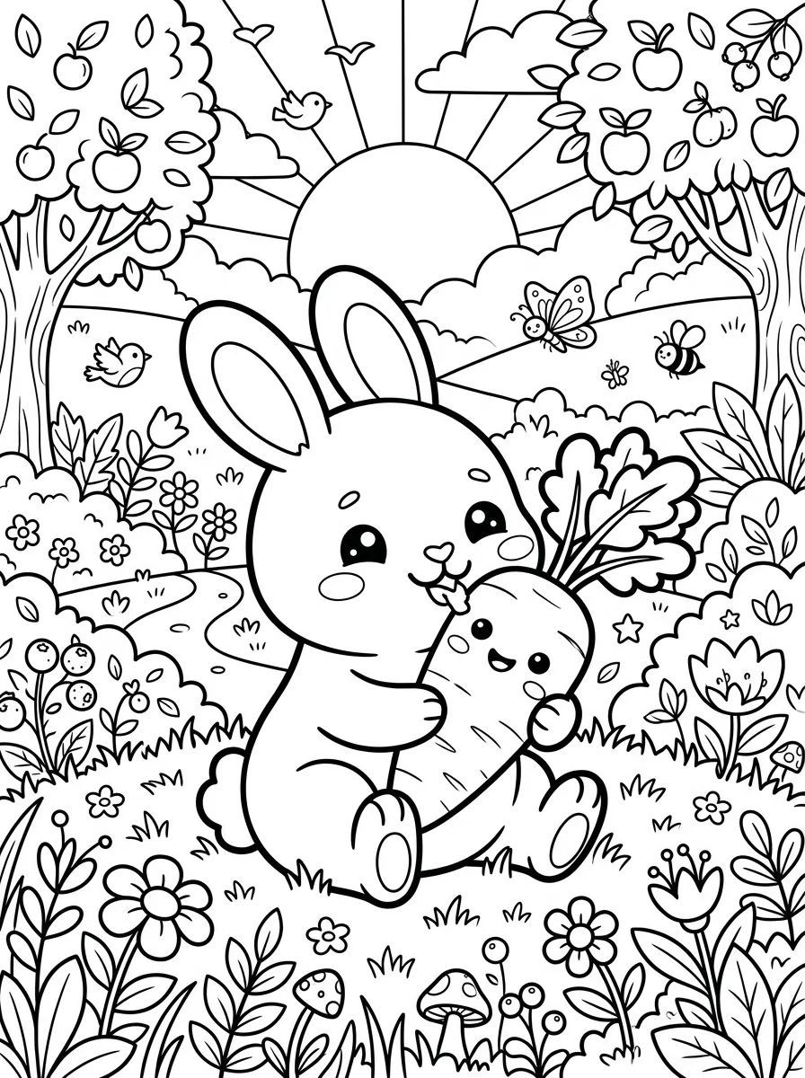 Coelhinho Comendo Cenoura Fofa para colorir Desenho de Coelhinho Comendo Cenoura Fofa para colorir e imprimir grátis