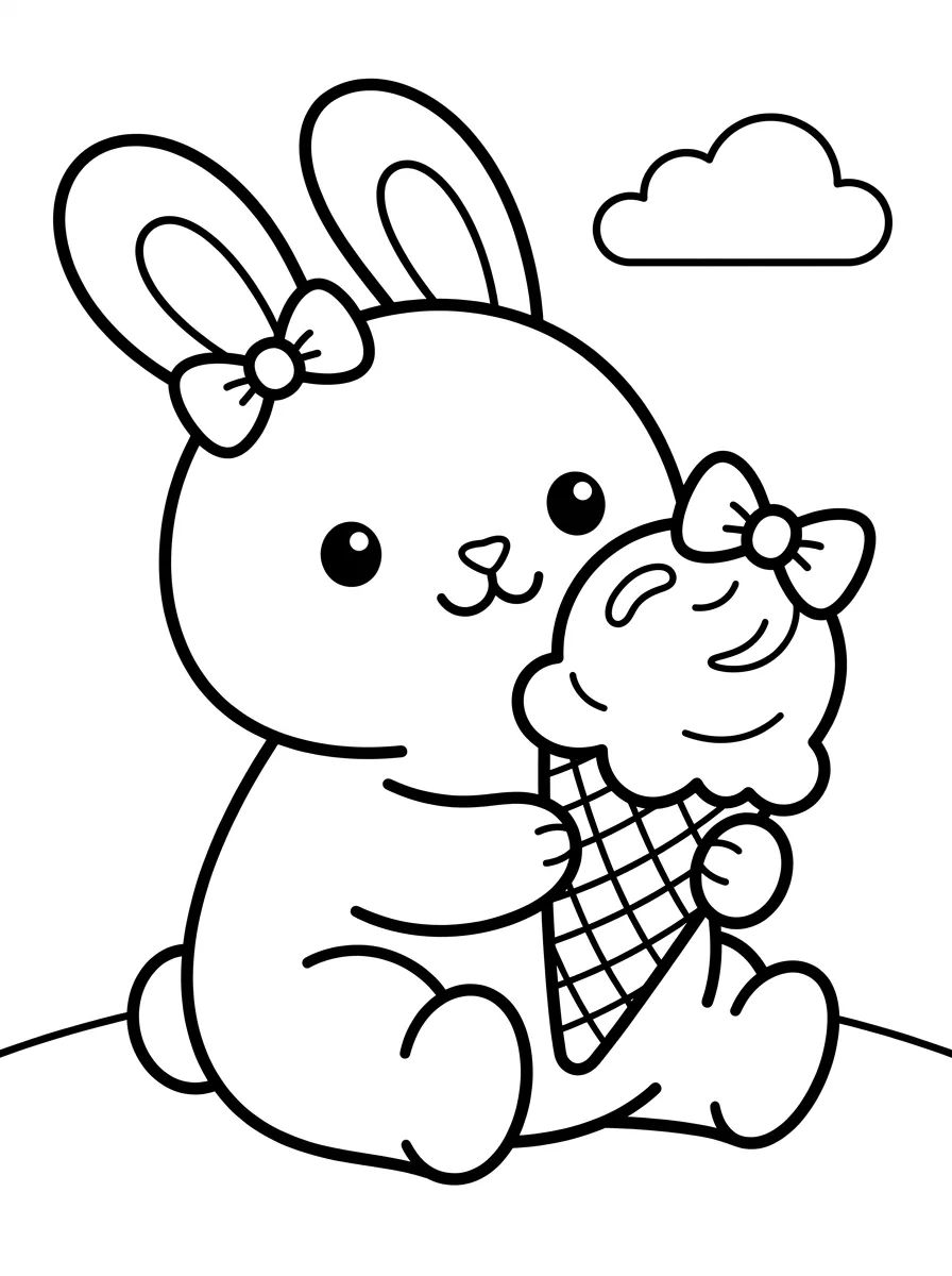 Coelhinho Comendo Sorvete para colorir Desenho de Coelhinho Comendo Sorvete para colorir e imprimir grátis