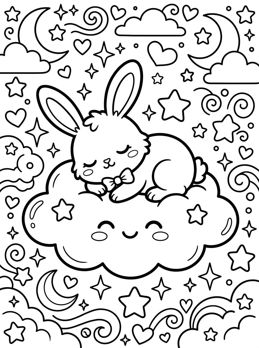 Coelhinho de Laço Dormindo na Nuvem para colorir Desenho de Coelhinho de Laço Dormindo na Nuvem para colorir e imprimir grátis
