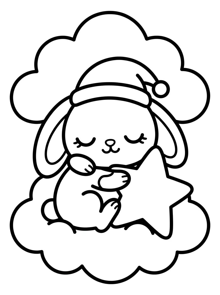 Coelhinho Dormindo em uma Nuvem para colorir Desenho de Coelhinho Dormindo em uma Nuvem para colorir e imprimir grátis