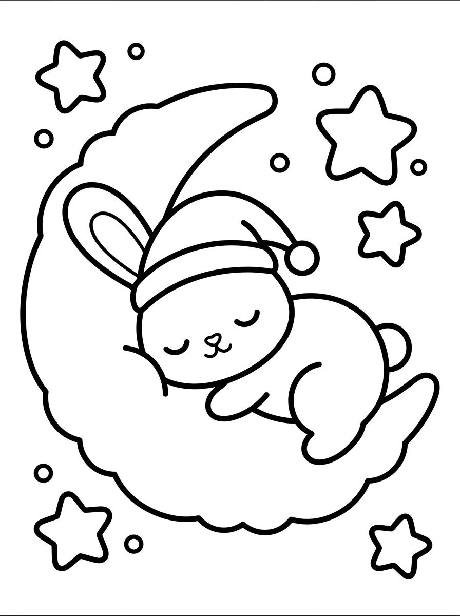 Bunny Sleeping on the Moon para colorir Desenho de Bunny Sleeping on the Moon para colorir e imprimir grátis