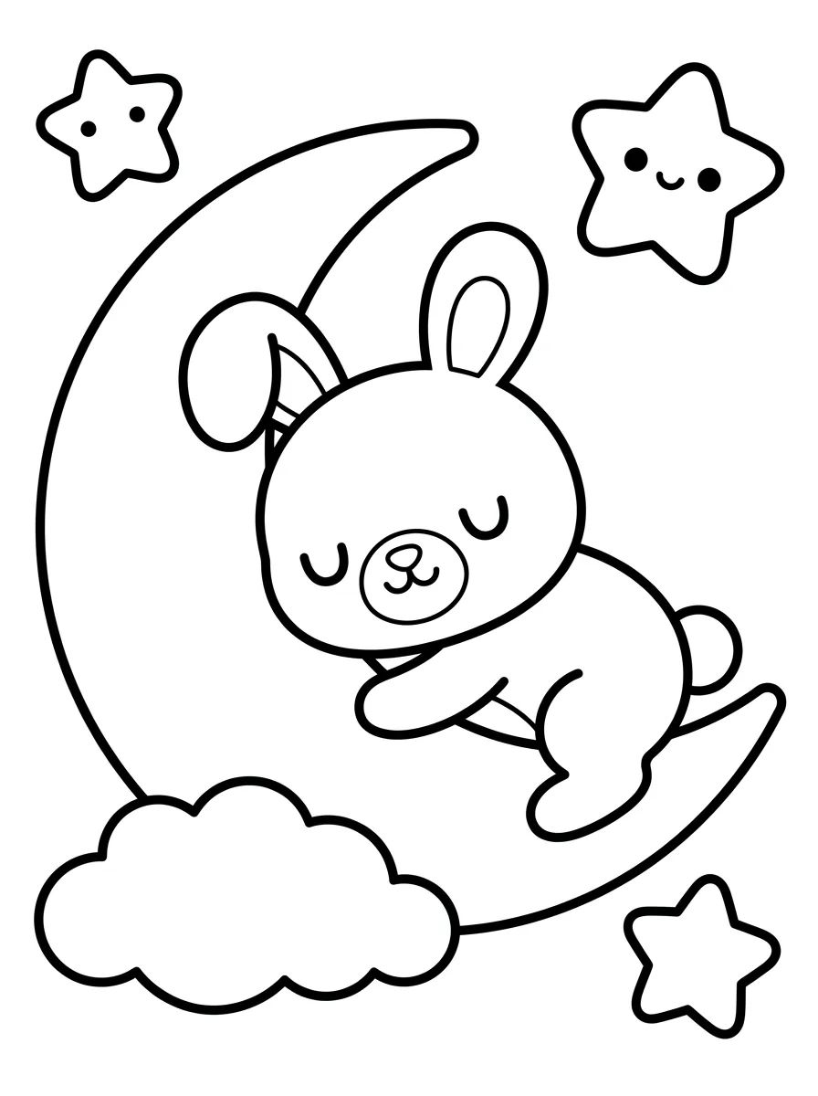 Cute Bunny Sleeping on the Moon para colorir Desenho de Cute Bunny Sleeping on the Moon para colorir e imprimir grátis