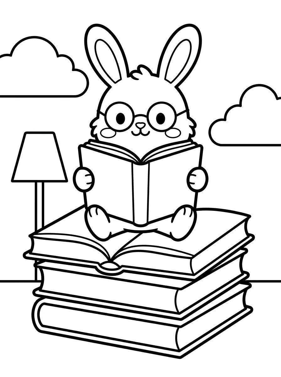 Coelhinho Estudioso Lendo um Livro para colorir Desenho de Coelhinho Estudioso Lendo um Livro para colorir e imprimir grátis