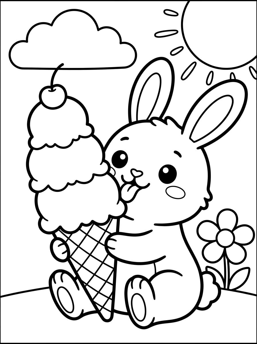 Coelhinho Fofo Saboreando um Sorvete para colorir Desenho de Coelhinho Fofo Saboreando um Sorvete para colorir e imprimir grátis