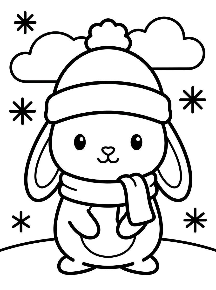 Coelhinho Fofo Vestindo Cachecol para colorir Desenho de Coelhinho Fofo Vestindo Cachecol para colorir e imprimir grátis