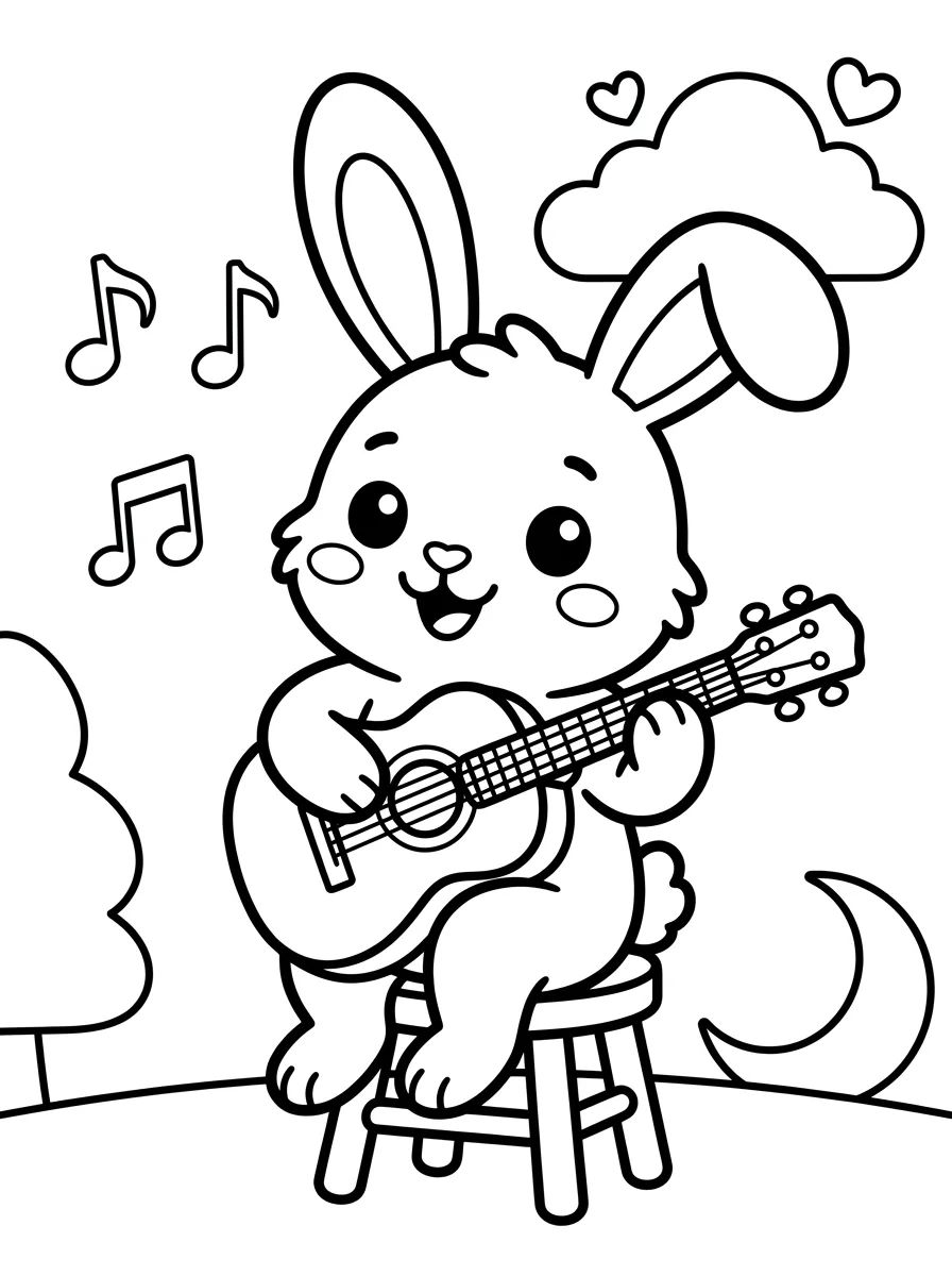Coelhinho Músico Tocando Violão para colorir Desenho de Coelhinho Músico Tocando Violão para colorir e imprimir grátis