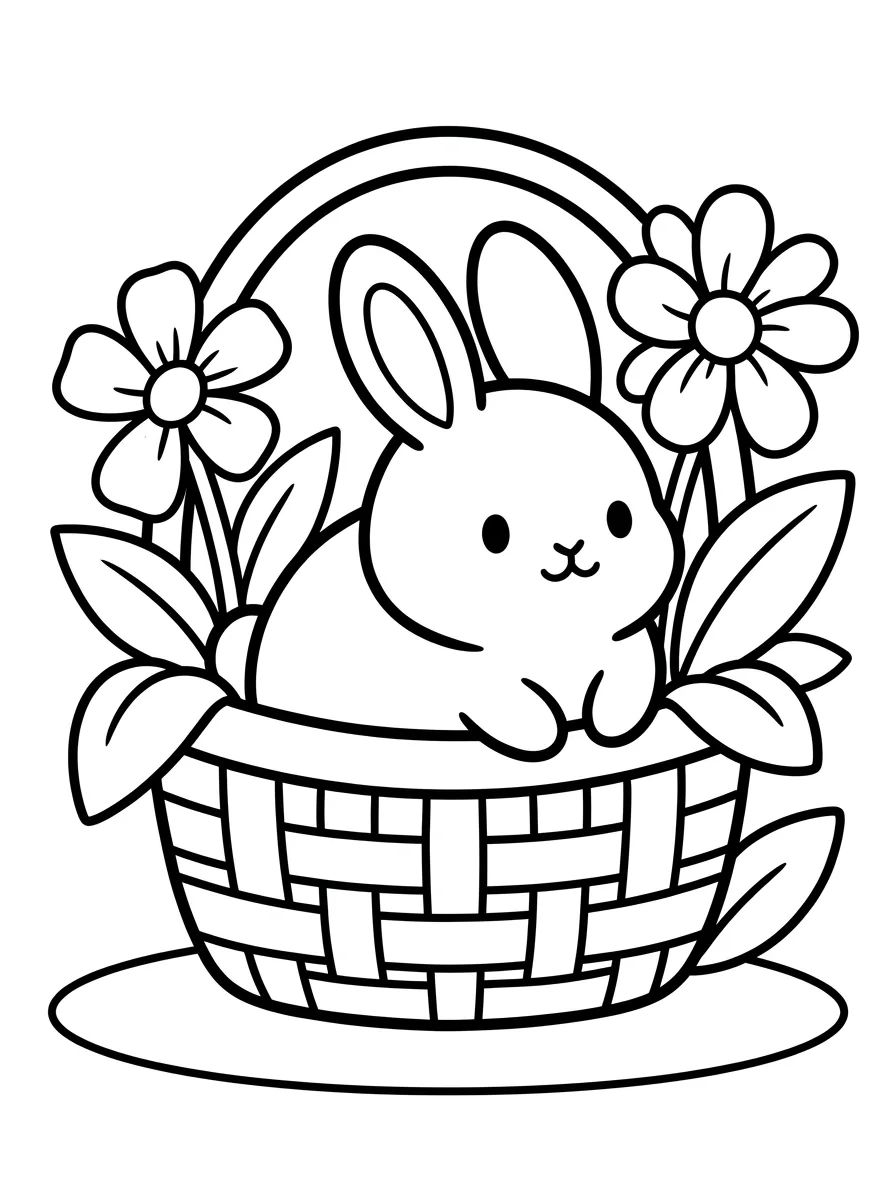 Conejito en Cesta de Flores para colorir Desenho de Conejito en Cesta de Flores para colorir e imprimir grátis