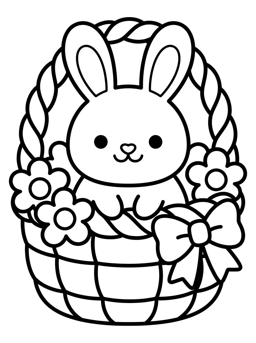 Coelhinho na Cesta de Flores para colorir Desenho de Coelhinho na Cesta de Flores para colorir e imprimir grátis