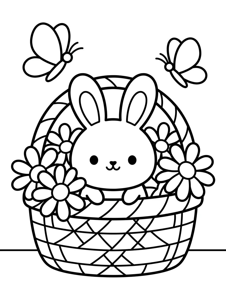 Coelhinho na Cesta de Flores para colorir Desenho de Coelhinho na Cesta de Flores para colorir e imprimir grátis