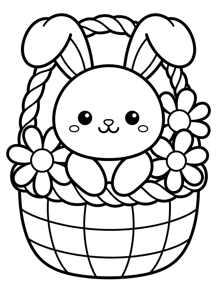 Cute Bunny in a Flower Basket para colorir Desenho de Cute Bunny in a Flower Basket para colorir e imprimir grátis