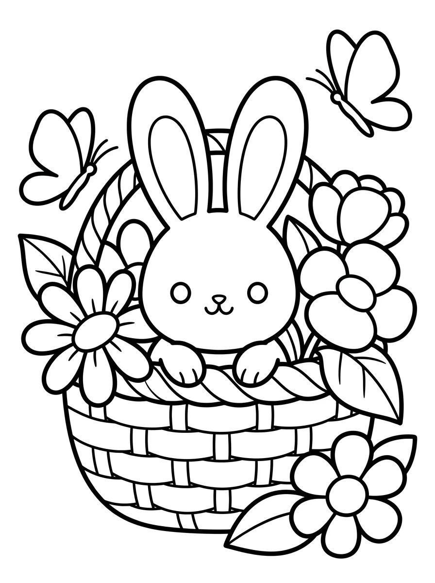 Coelhinho Saindo da Cesta de Flores para colorir Desenho de Coelhinho Saindo da Cesta de Flores para colorir e imprimir grátis