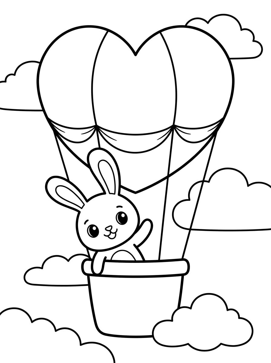 Coelhinho Voando em um Balão para colorir Desenho de Coelhinho Voando em um Balão para colorir e imprimir grátis