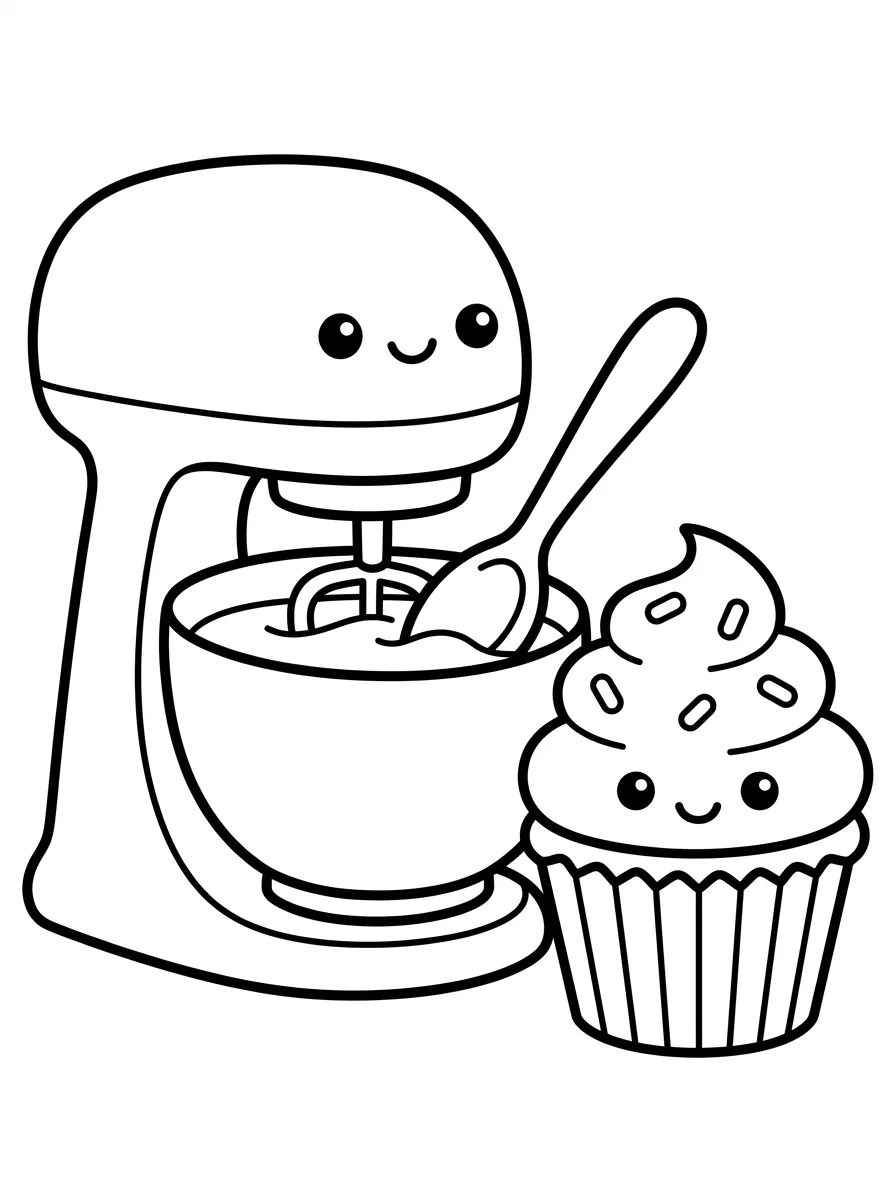 Batedeira e Bolinho Fofinho para colorir Desenho de Batedeira e Bolinho Fofinho para colorir e imprimir grátis