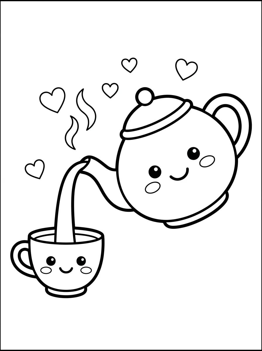 Bule e Xícara Sorridentes para colorir Desenho de Bule e Xícara Sorridentes para colorir e imprimir grátis