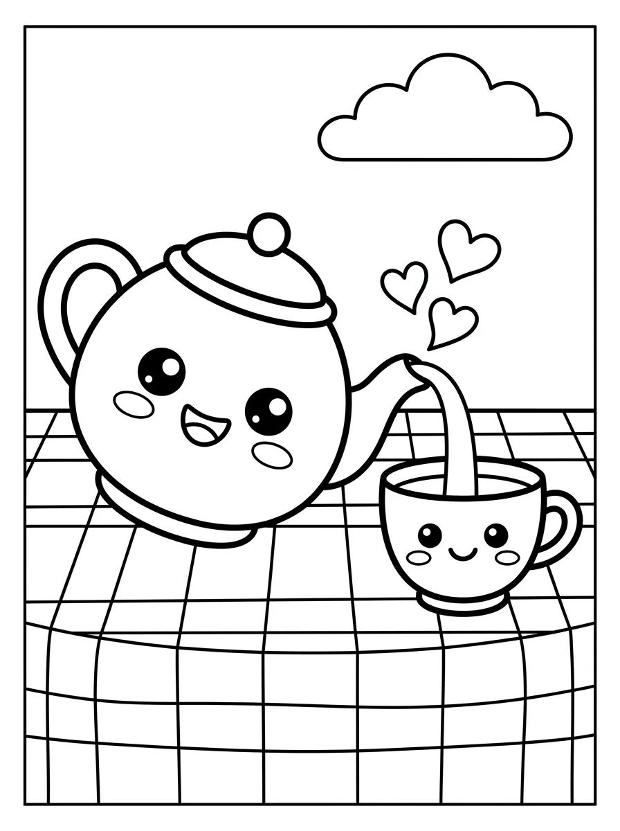 Bule Sorridente e Xícara Amiga para colorir Desenho de Bule Sorridente e Xícara Amiga para colorir e imprimir grátis
