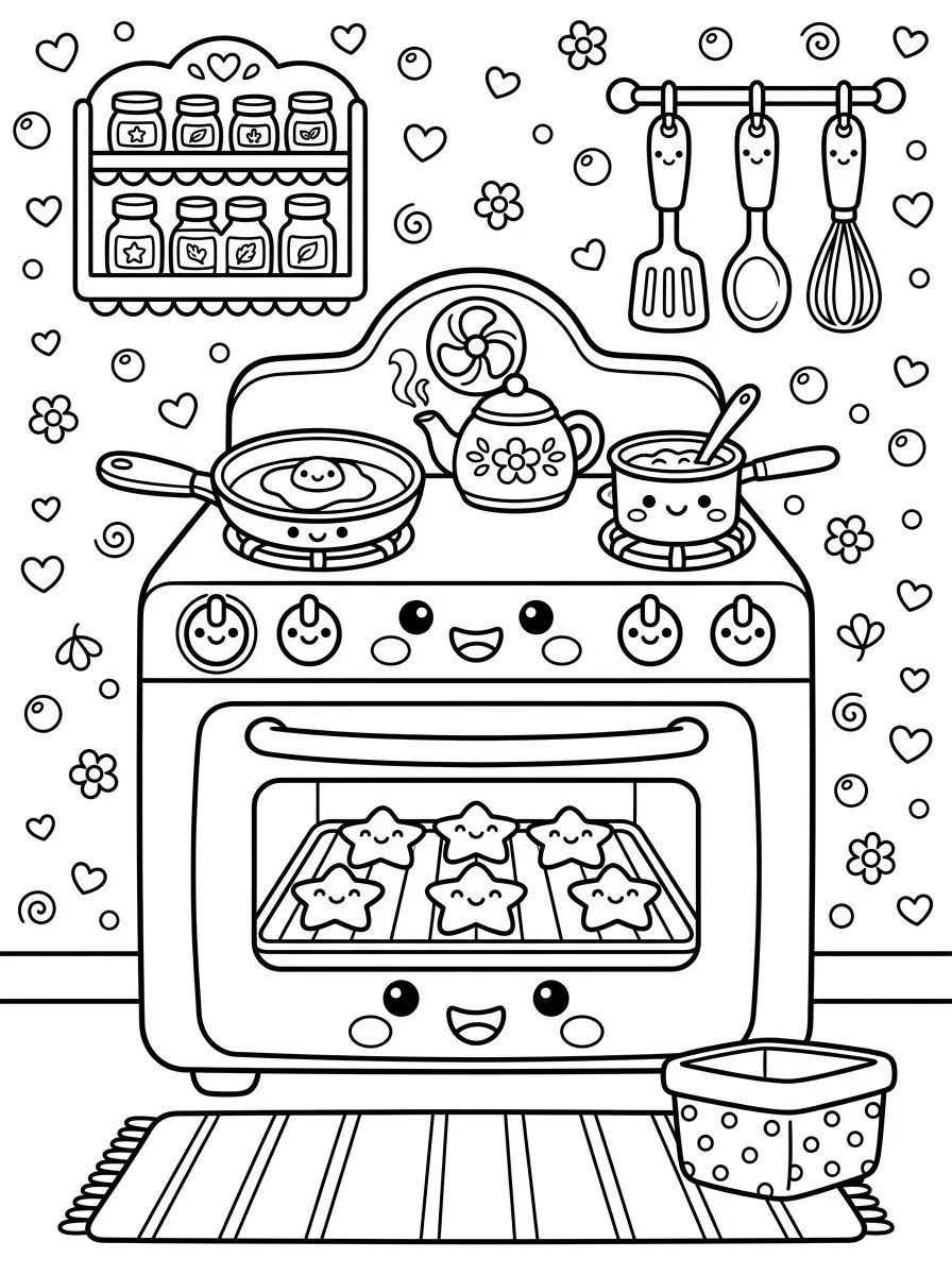 Fogão Vintage Assando Biscoitos para colorir Desenho de Fogão Vintage Assando Biscoitos para colorir e imprimir grátis