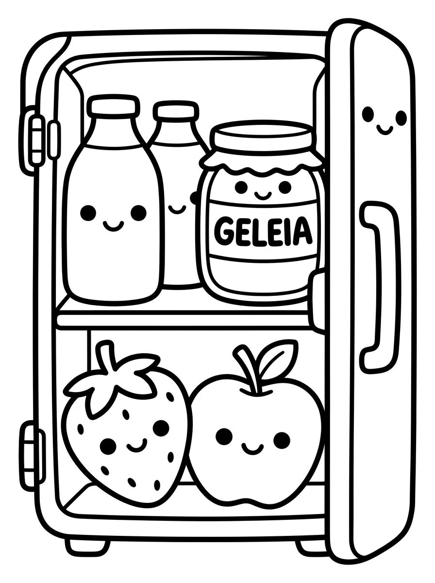 Geladeira Kawaii Aberta para colorir Desenho de Geladeira Kawaii Aberta para colorir e imprimir grátis