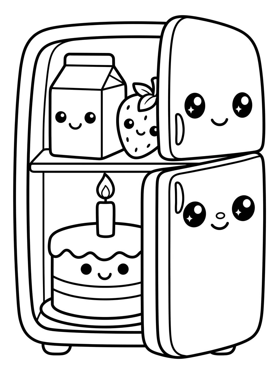 Geladeira Kawaii Recheada de Doces para colorir Desenho de Geladeira Kawaii Recheada de Doces para colorir e imprimir grátis