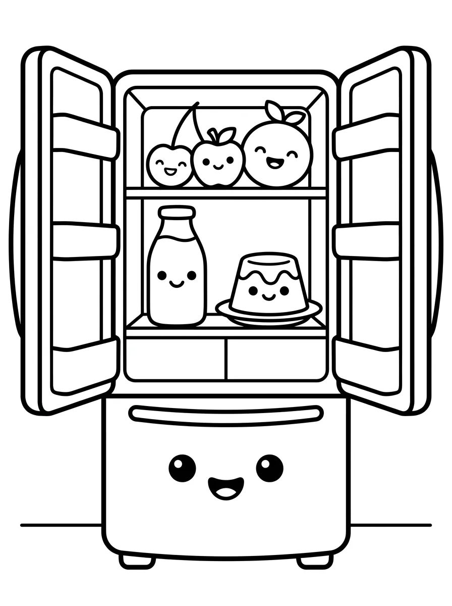 Geladeira Kawaii Recheada de Gostosuras para colorir Desenho de Geladeira Kawaii Recheada de Gostosuras para colorir e imprimir grátis