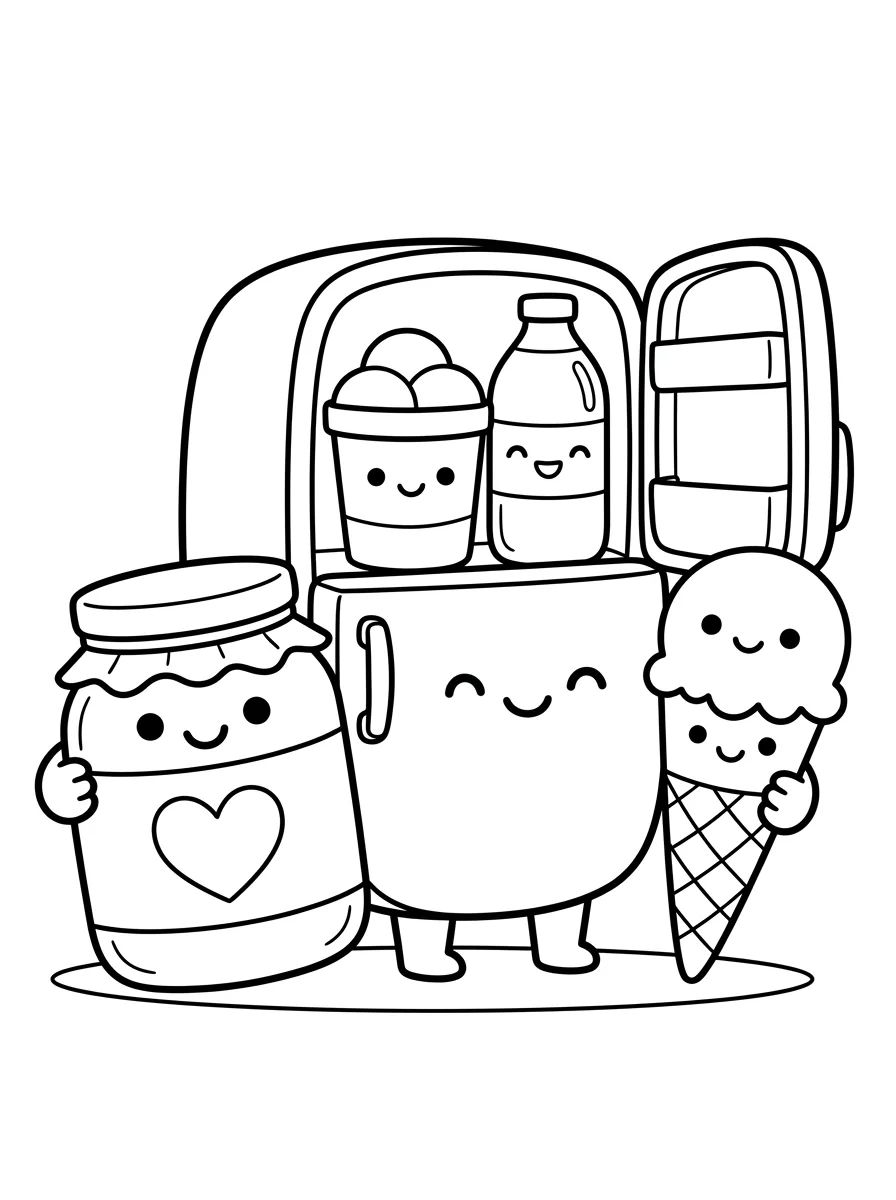 Geladeira Mágica cheia de Doces para colorir Desenho de Geladeira Mágica cheia de Doces para colorir e imprimir grátis