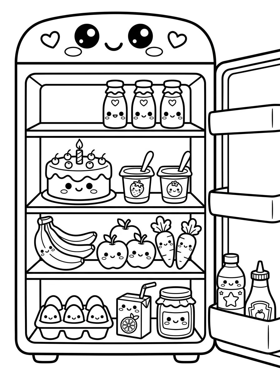 Geladeira Recheada de Fofuras para colorir Desenho de Geladeira Recheada de Fofuras para colorir e imprimir grátis