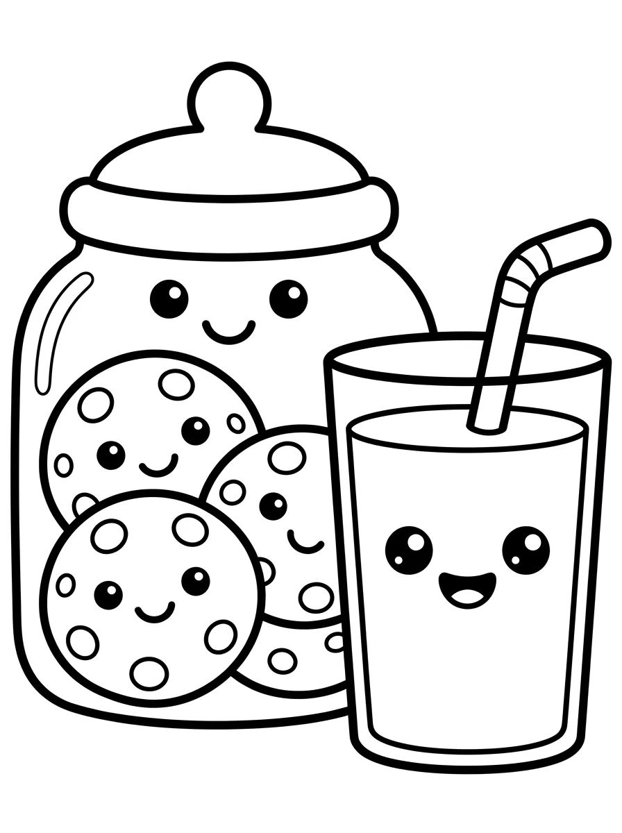 Pote de Biscoitos e Copo de Leite para colorir Desenho de Pote de Biscoitos e Copo de Leite para colorir e imprimir grátis