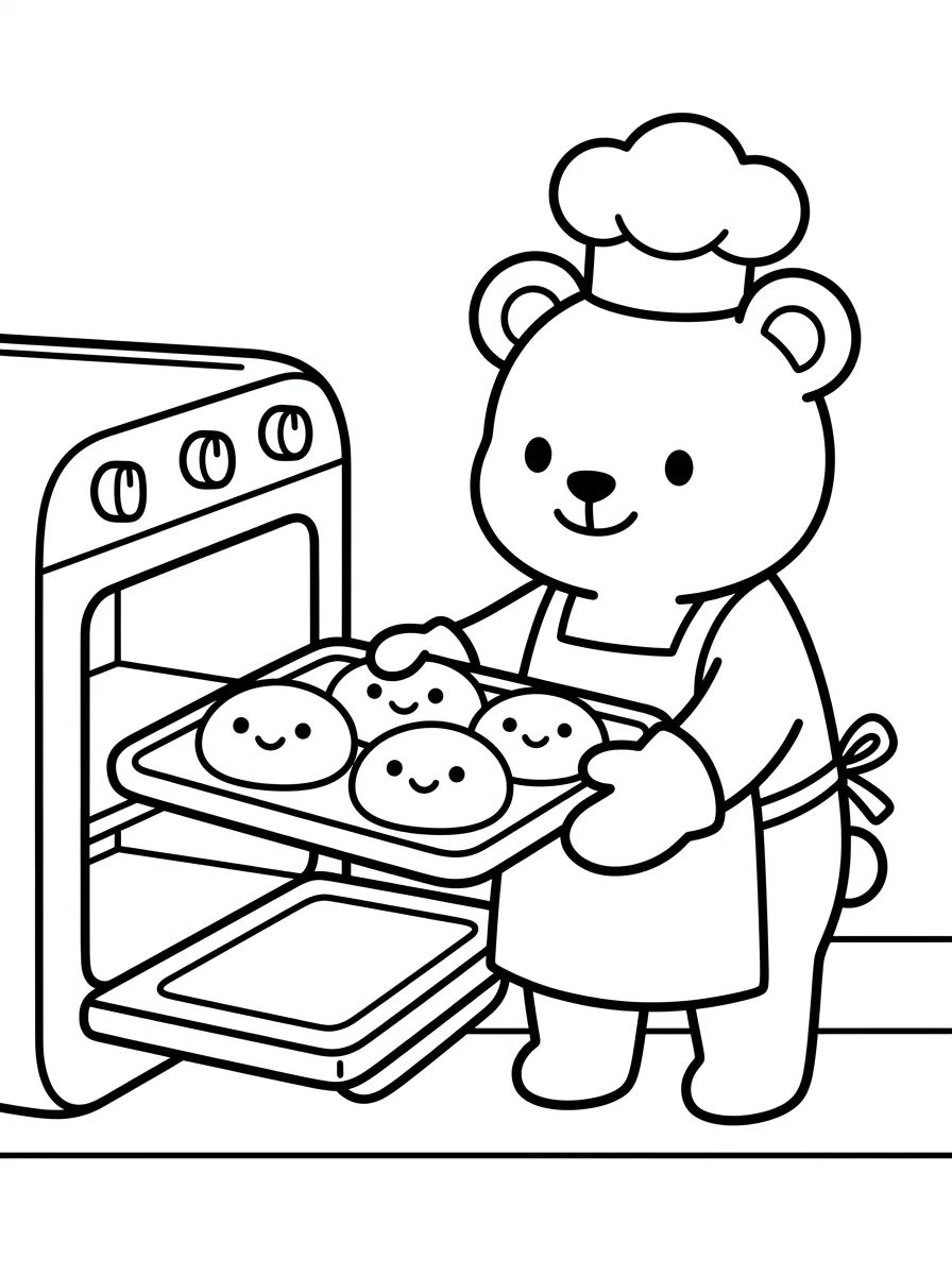 Ursinho Padeiro na Cozinha para colorir Desenho de Ursinho Padeiro na Cozinha para colorir e imprimir grátis