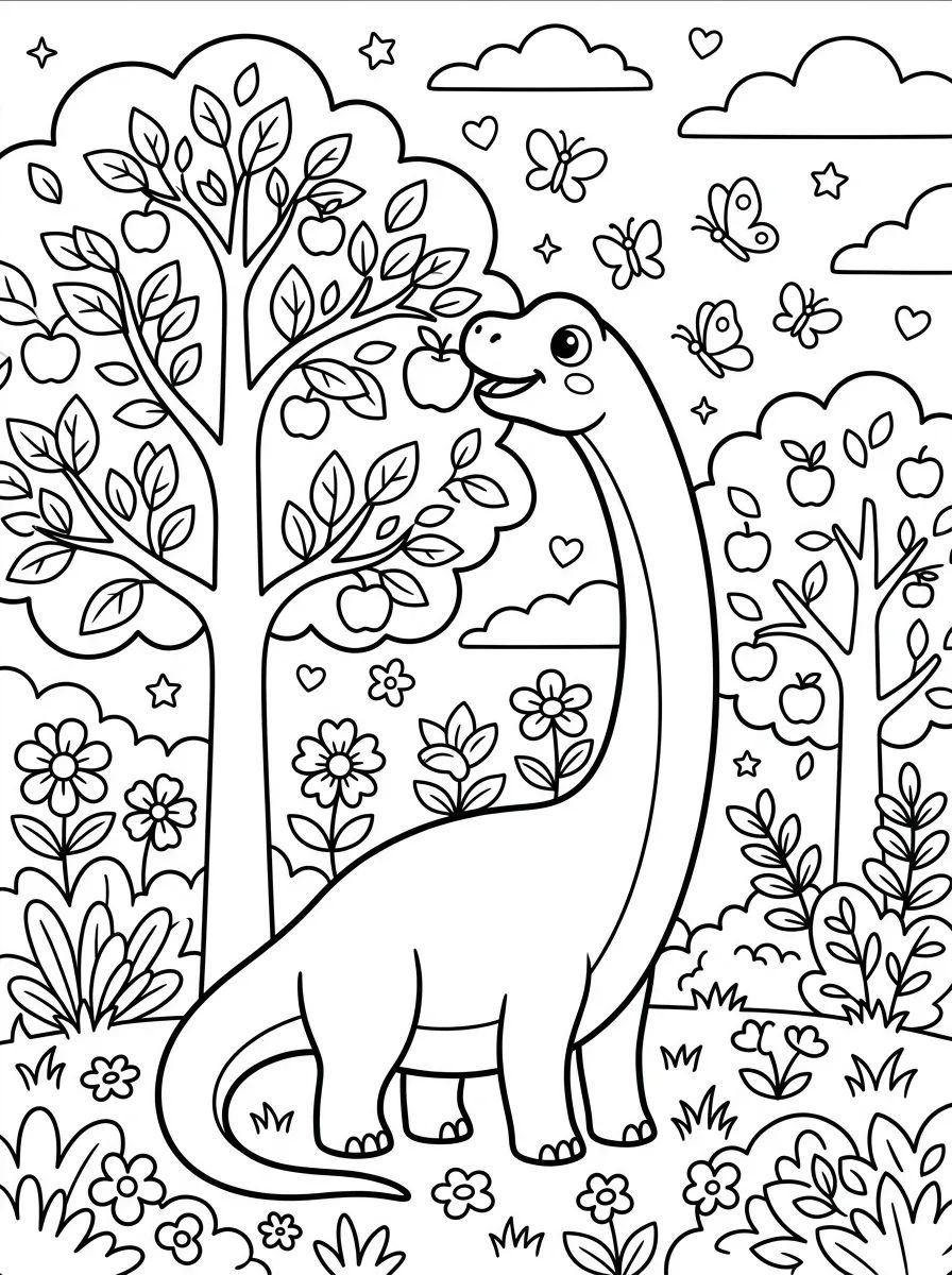 Braquiossauro Fofo Alcançando as Árvores para colorir Desenho de Braquiossauro Fofo Alcançando as Árvores para colorir e imprimir grátis