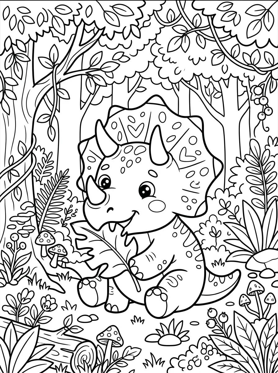 Triceratops Amigável Comendo Folha para colorir Desenho de Triceratops Amigável Comendo Folha para colorir e imprimir grátis