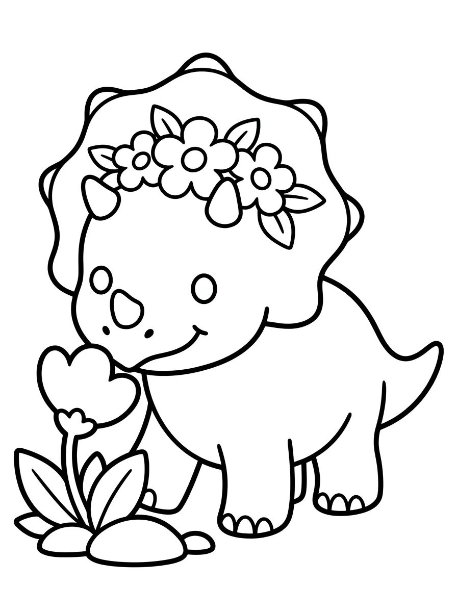 Triceratops com Flores para colorir Desenho de Triceratops com Flores para colorir e imprimir grátis
