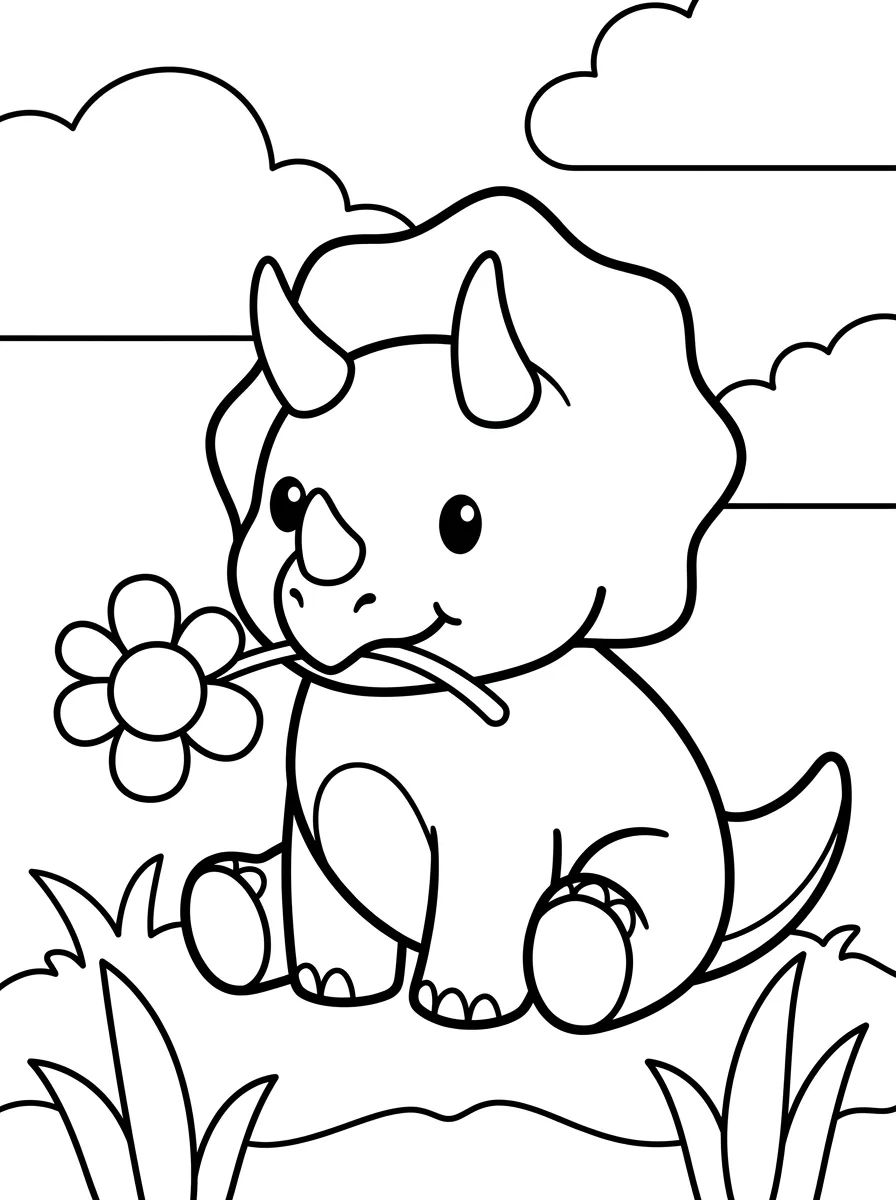 Tricerátops com Florzinha para colorir Desenho de Tricerátops com Florzinha para colorir e imprimir grátis