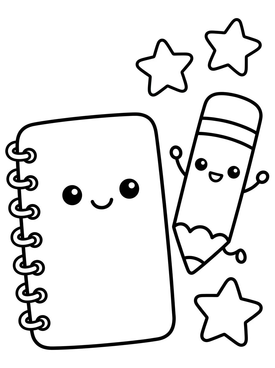Caderno Fofo e Lápis Dançante para colorir Desenho de Caderno Fofo e Lápis Dançante para colorir e imprimir grátis