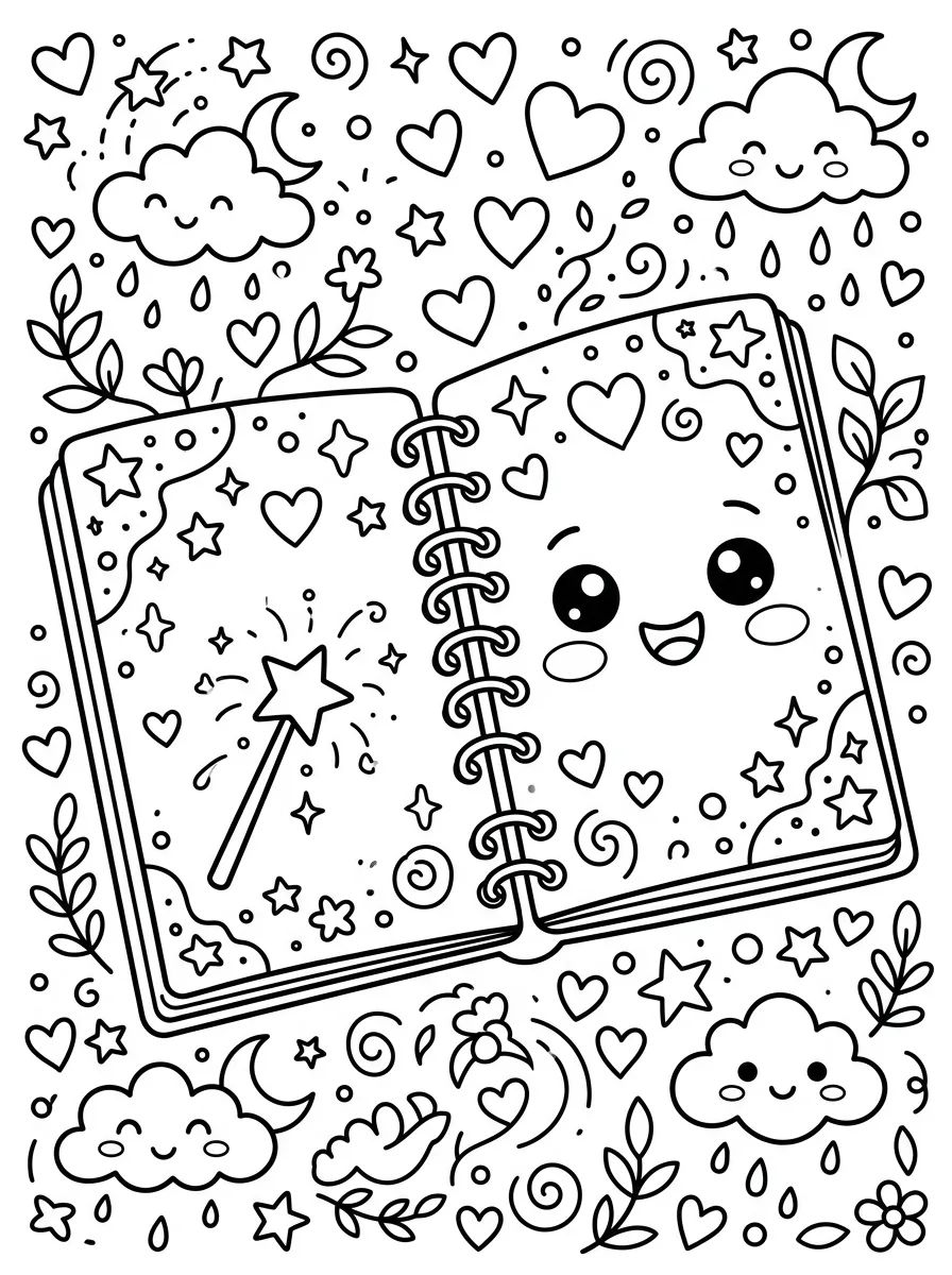 Caderno Mágico Aberto para colorir Desenho de Caderno Mágico Aberto para colorir e imprimir grátis