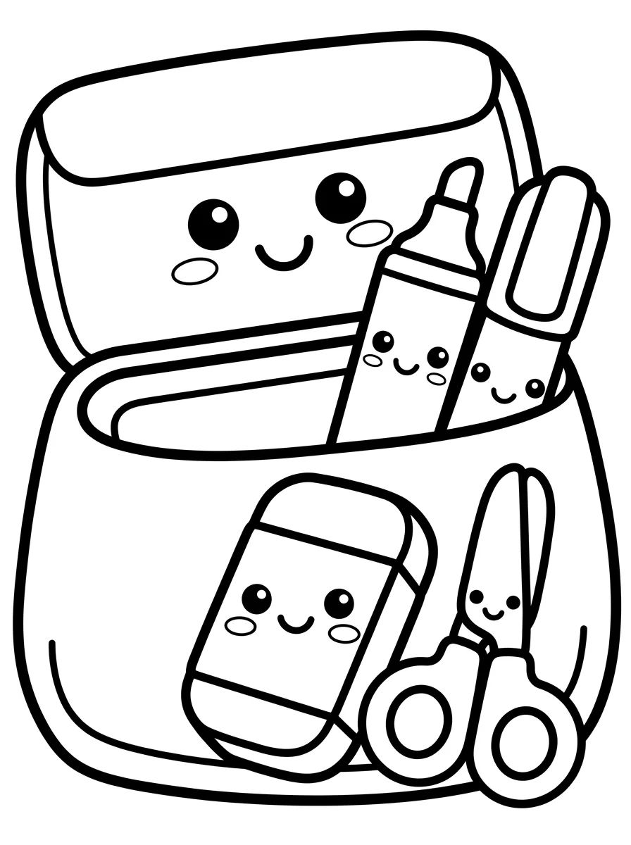 Cartuchera y Utiles Escolares Kawaii para colorir Desenho de Cartuchera y Utiles Escolares Kawaii para colorir e imprimir grátis