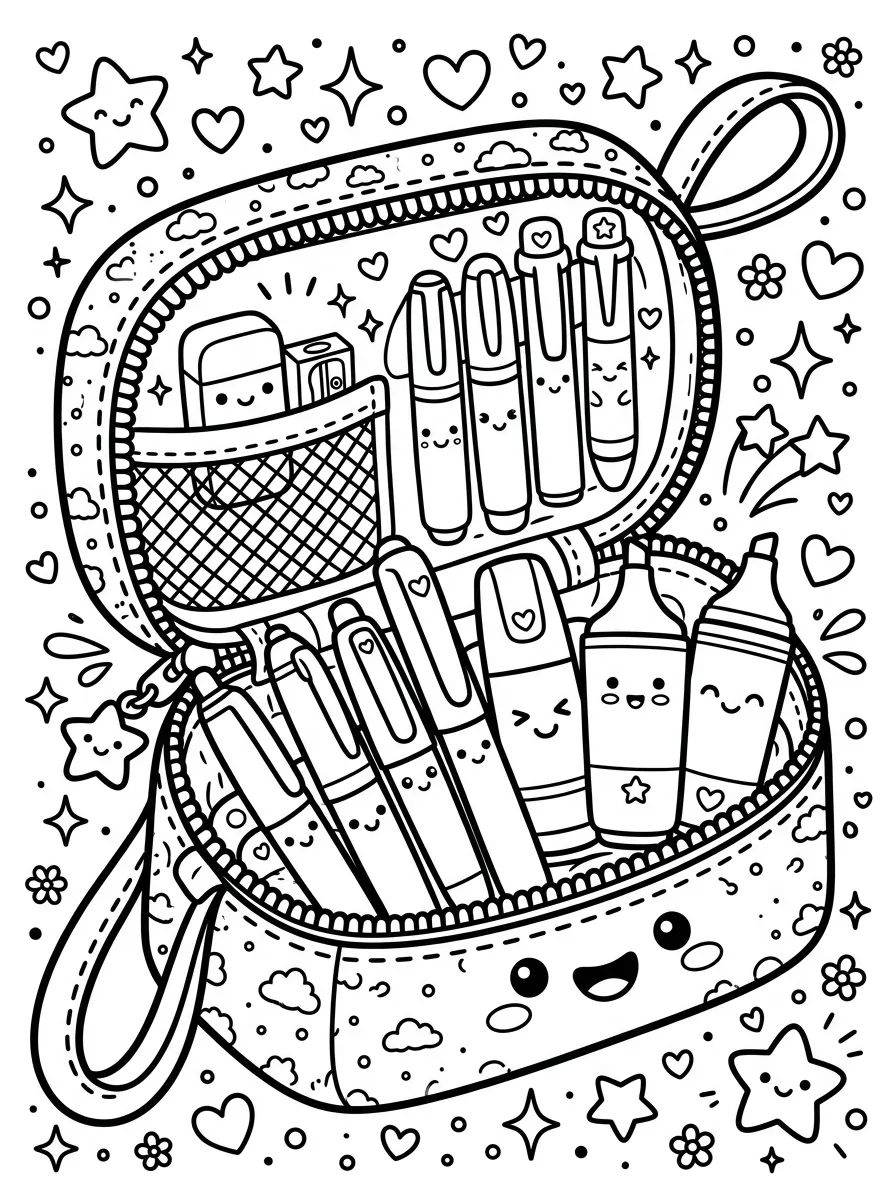 Estojo Recheado de Fofuras para colorir Desenho de Estojo Recheado de Fofuras para colorir e imprimir grátis