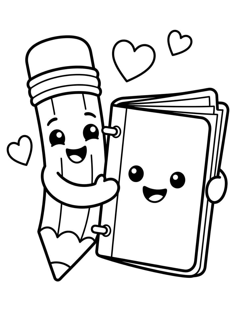 Lápis e Caderno Amigos para colorir Desenho de Lápis e Caderno Amigos para colorir e imprimir grátis