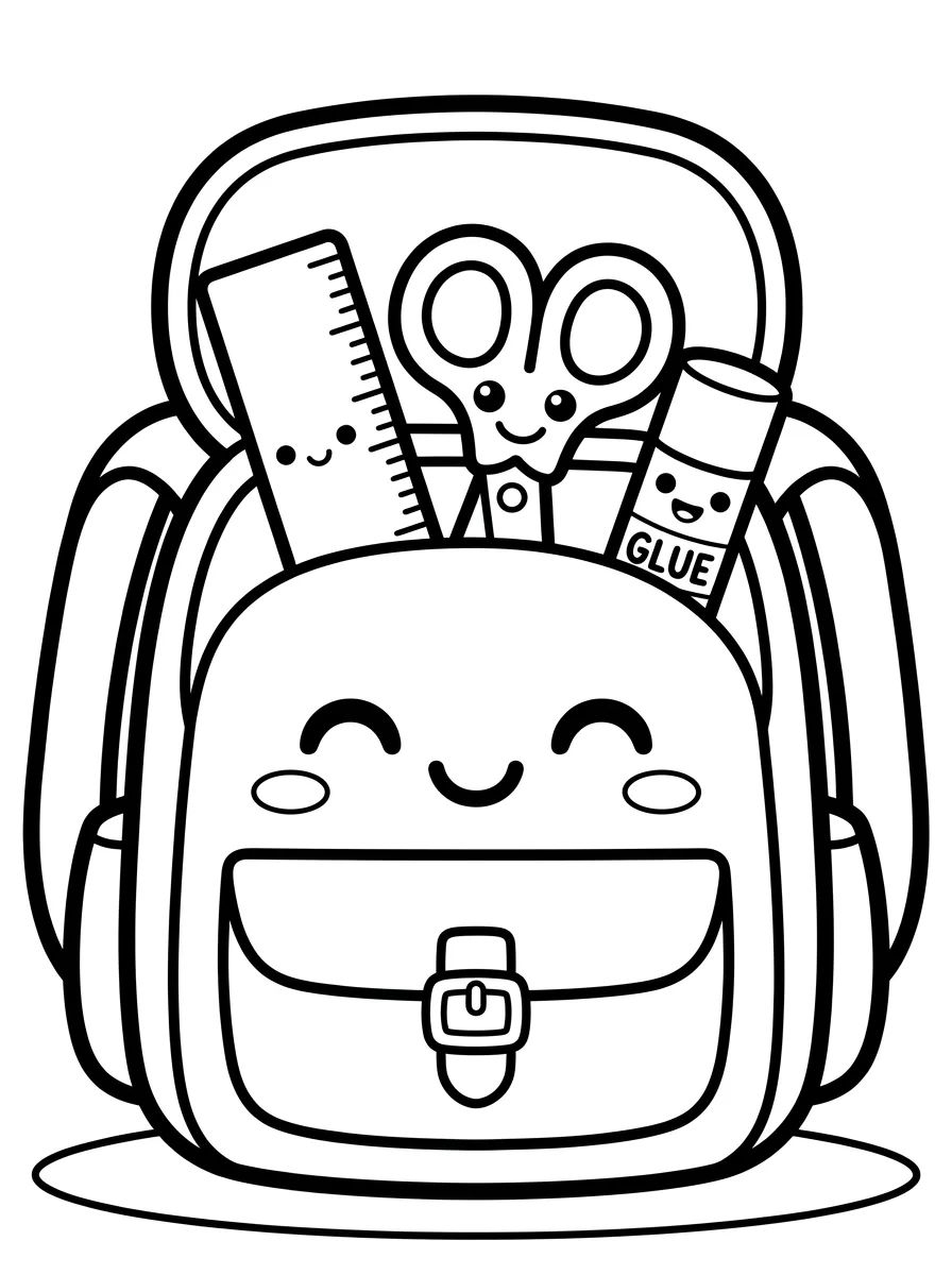 Mochila Escolar Kawaii para colorir Desenho de Mochila Escolar Kawaii para colorir e imprimir grátis