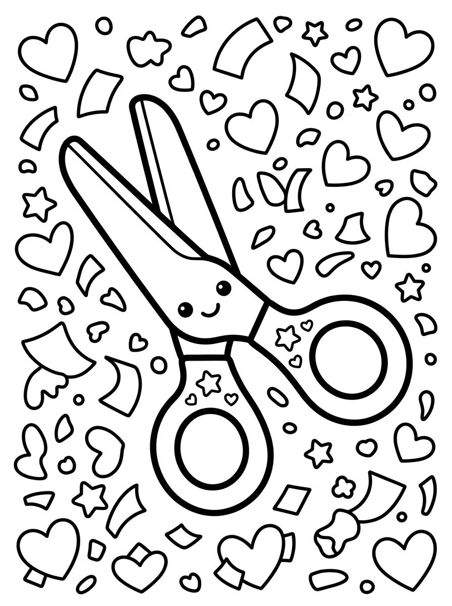 Tesoura Fofa e Papel Picado para colorir Desenho de Tesoura Fofa e Papel Picado para colorir e imprimir grátis
