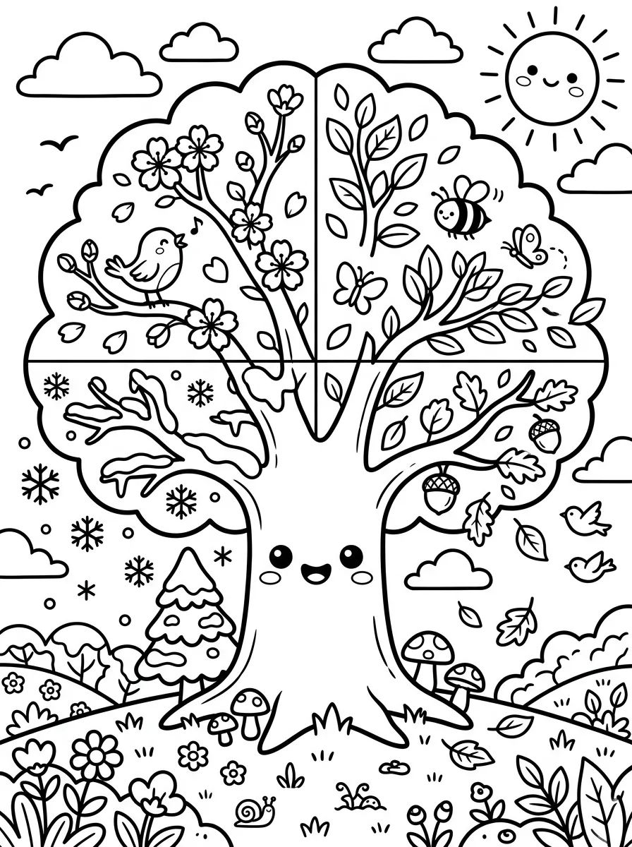 A Árvore das Quatro Estações para colorir Desenho de A Árvore das Quatro Estações para colorir e imprimir grátis
