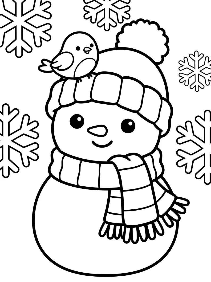Boneco de Neve com Cachecol no Inverno para colorir Desenho de Boneco de Neve com Cachecol no Inverno para colorir e imprimir grátis
