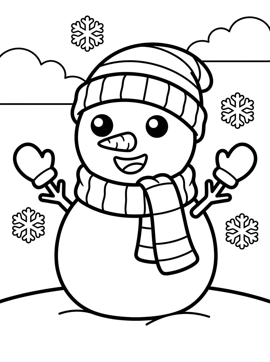 Boneco de Neve de Cachecol no Inverno para colorir Desenho de Boneco de Neve de Cachecol no Inverno para colorir e imprimir grátis