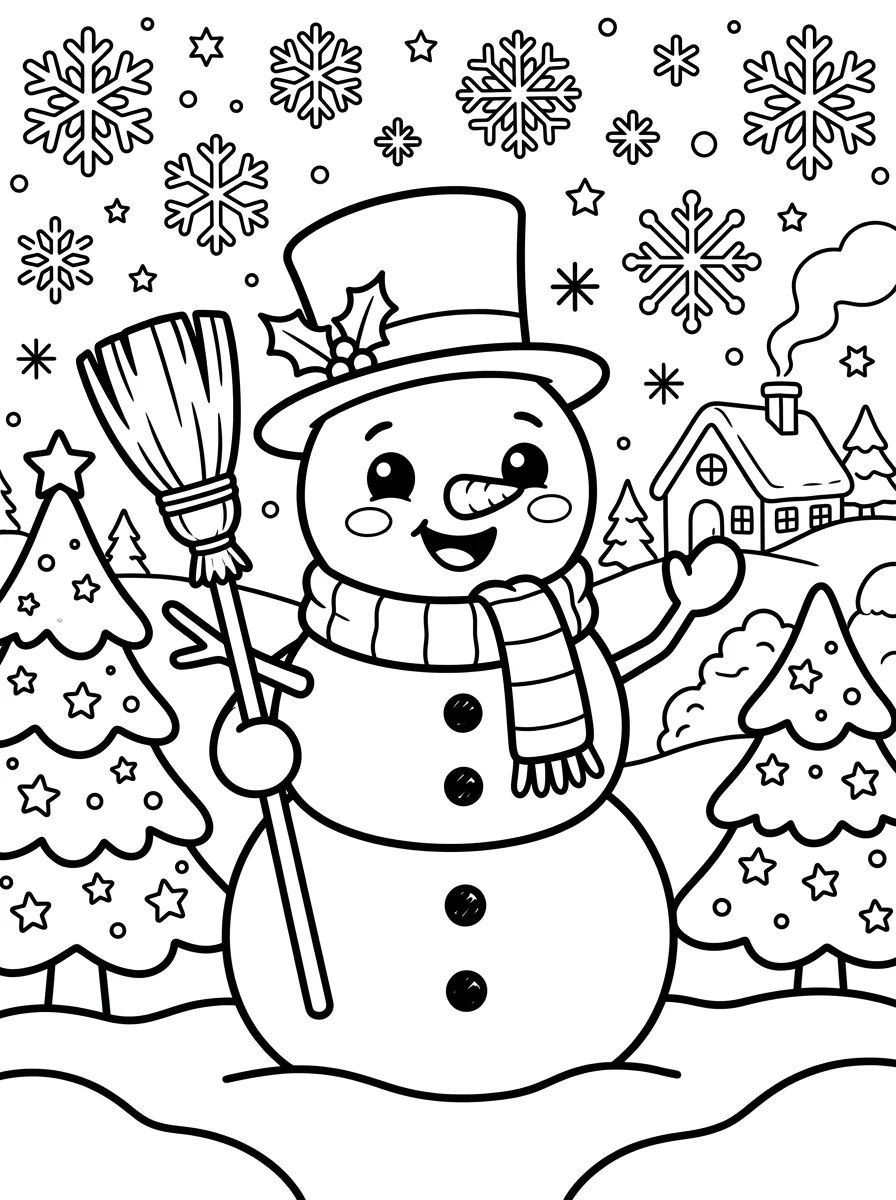 Boneco de Neve no Inverno para colorir Desenho de Boneco de Neve no Inverno para colorir e imprimir grátis