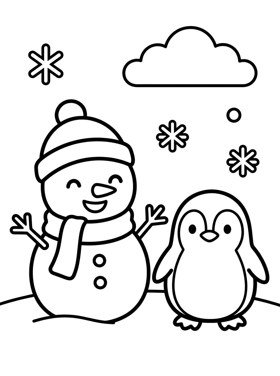 Inverno com Boneco de Neve para colorir Desenho de Inverno com Boneco de Neve para colorir e imprimir grátis