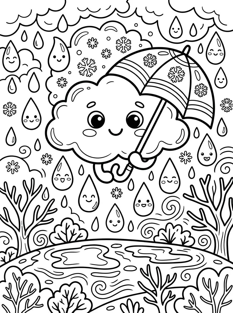 Winter Rain Cloud para colorir Desenho de Winter Rain Cloud para colorir e imprimir grátis