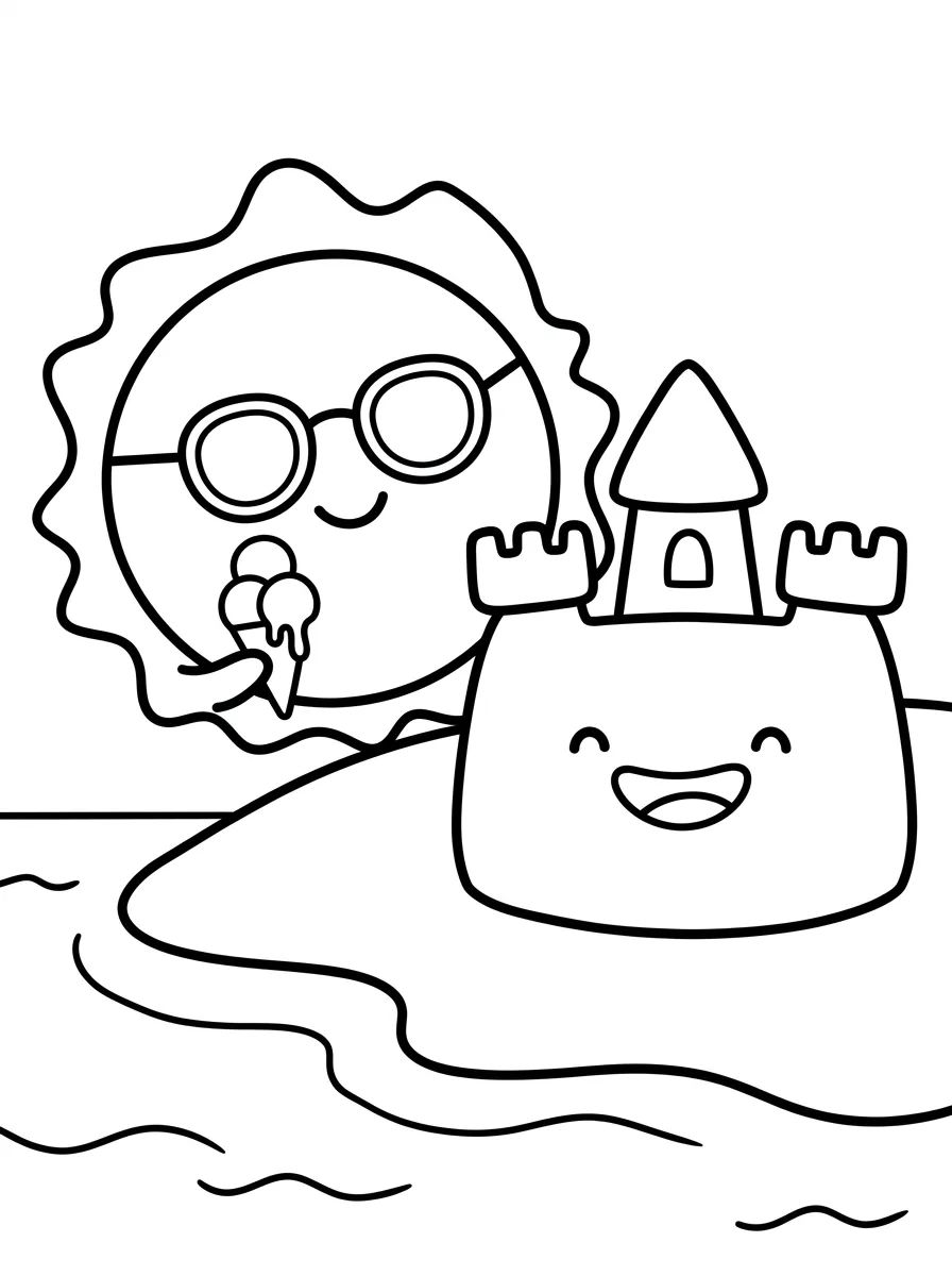 Sol de Verão na Praia para colorir Desenho de Sol de Verão na Praia para colorir e imprimir grátis