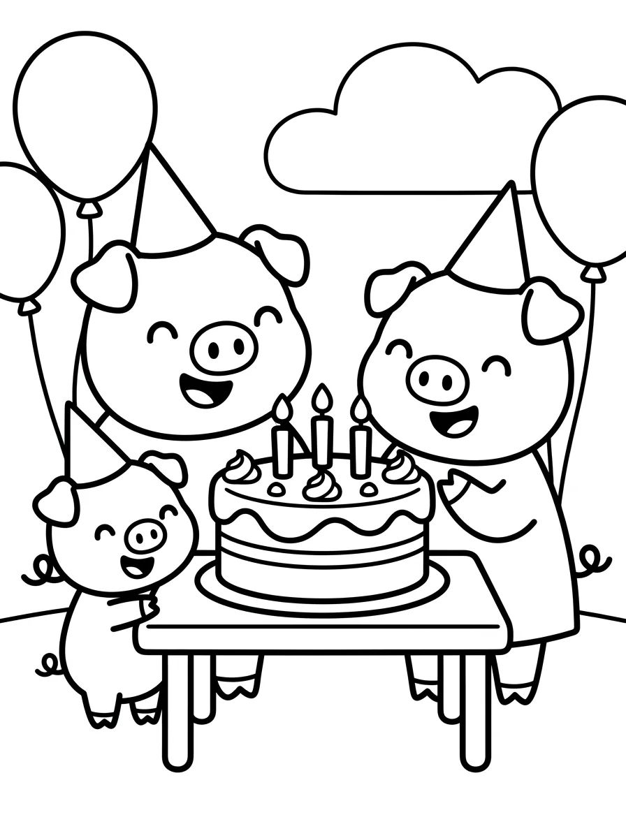 Família Pig Celebrando um Aniversário para colorir Desenho de Família Pig Celebrando um Aniversário para colorir e imprimir grátis