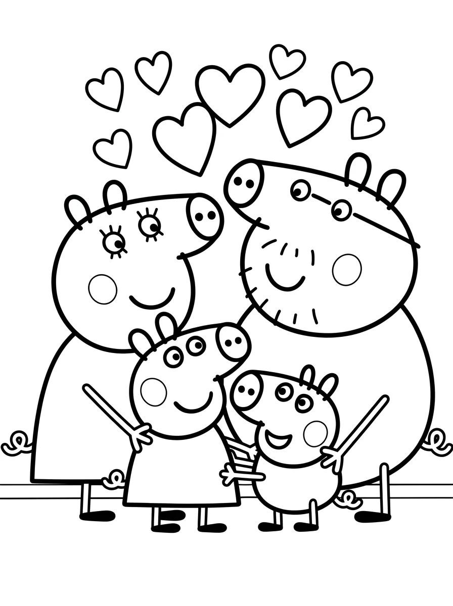 Família Pig com um Abraço Carinhoso para colorir Desenho de Família Pig com um Abraço Carinhoso para colorir e imprimir grátis
